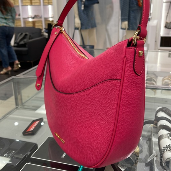 Michael Kors Dover Large Leather Top Zip Half Moon Shoulder Bag in Electric Pink - Picture 3 of 16